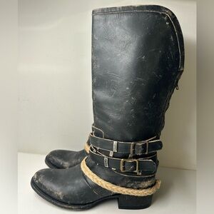 Freebird by Steven DROVE Boots BLACK Distressed Leather Harness Boho Western 9